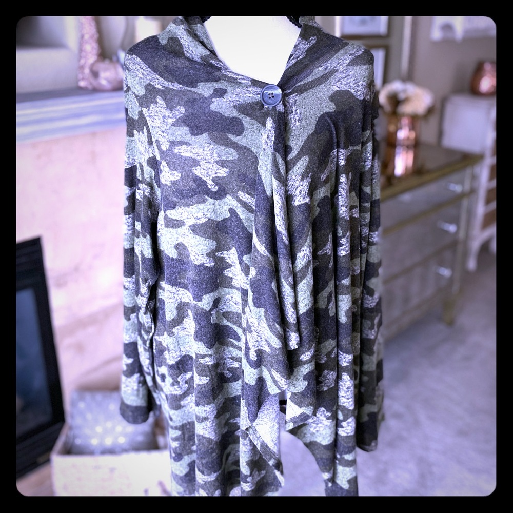 Camo One Button Cardigan